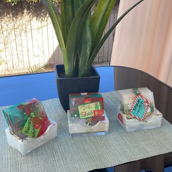 XMAS Handmade Fun and Festive Holiday Square Coaster Set and Holder - Picture 14 of 16